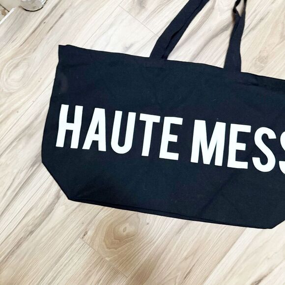 HAUTE MESS | Extra Large Oversized Canvas Black White Overnight Weekender Bag - Picture 3 of 7